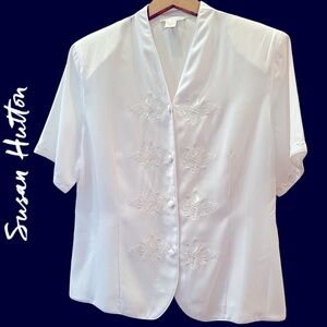 NWT Vintage 80’s Susan Hutton Short Sleeve Embroidered Blouse Size 12